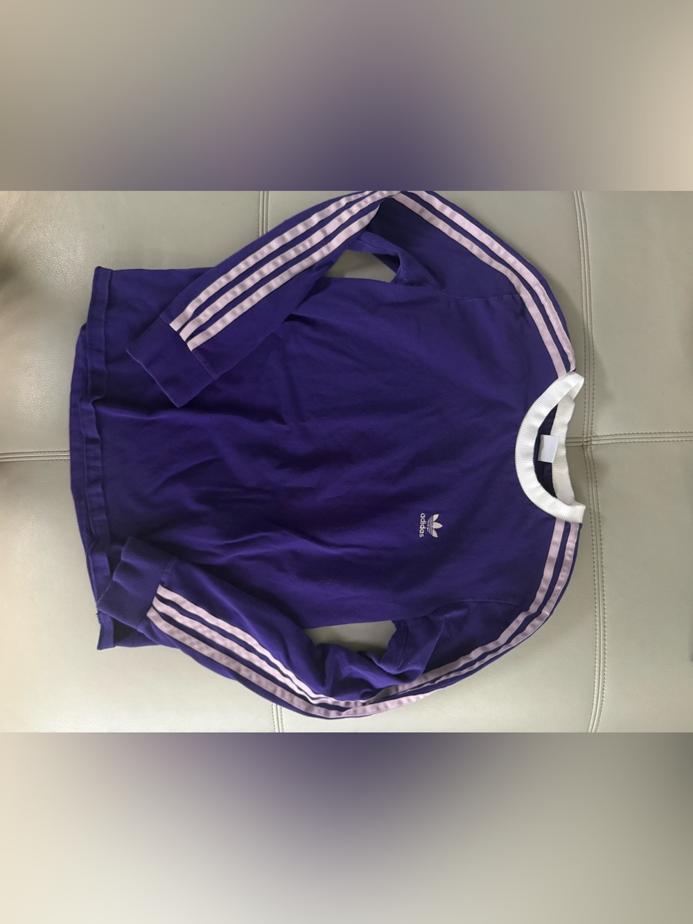 adidas Purple Crewneck Sweatshirt with Light Pink Stripes